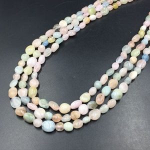 Shop Morganite Beads! Morganite Pebble Beads Polished Mix Color Morganite Nugget Beads 6-8mm Blue Pink Yellow Morganite Beads Gemstone Beads 15.5" Strand | Natural genuine beads Morganite beads for beading and jewelry making.  #jewelry #beads #beadedjewelry #diyjewelry #jewelrymaking #beadstore #beading #affiliate #ad