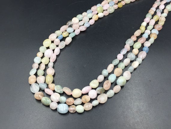 Morganite Pebble Beads Polished Mix Color Morganite Nugget Beads 6-8mm Blue Pink Yellow Morganite Beads Gemstone Beads 15.5" Strand