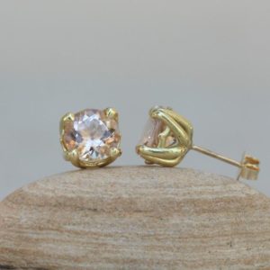 Shop Morganite Earrings! Round Morganite Earrings with Lily Flower Petal Prongs, Solitaire, Lifetime Care Plan Included, Genuine Gems and Diamonds LS6286 | Natural genuine Morganite earrings. Buy crystal jewelry, handmade handcrafted artisan jewelry for women.  Unique handmade gift ideas. #jewelry #beadedearrings #beadedjewelry #gift #shopping #handmadejewelry #fashion #style #product #earrings #affiliate #ad