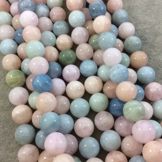 12mm Glossy Finish Natural Multicolor Pastel Morganite Round/ball Shaped Beads With 1mm Holes - Sold By 15.75" Strands (approx. 34 Beads)