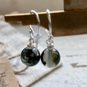 Shop Moss Agate Earrings! Moss agate drop earrings , boho earrings for her, dainty Silver gemstone gift for gardener or a  nature lover | Natural genuine Moss Agate earrings. Buy crystal jewelry, handmade handcrafted artisan jewelry for women.  Unique handmade gift ideas. #jewelry #beadedearrings #beadedjewelry #gift #shopping #handmadejewelry #fashion #style #product #earrings #affiliate #ad