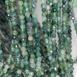 Shop Moss Agate Faceted Beads! 4mm Botanical Moss Agate Gemstone Green Faceted Round Loose Beads 15.5 inch Full Strand (90184135-356) | Natural genuine faceted Moss Agate beads for beading and jewelry making.  #jewelry #beads #beadedjewelry #diyjewelry #jewelrymaking #beadstore #beading #affiliate #ad