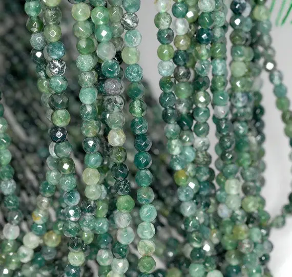 4mm Botanical Moss Agate Gemstone Green Faceted Round Loose Beads 15.5 Inch Full Strand (90184135-356)