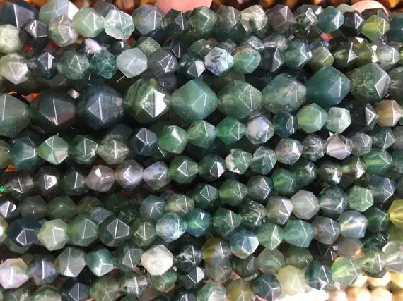 Natural Moss Agate Faceted Star Cut Beads - Dark Green Agate Beads - Faceted Gemstone Beads For Jewelry Making - Jewelry Supplies