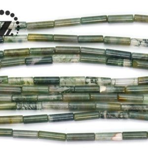 Shop Moss Agate Beads! Moss Agate,15 inch full strand Grade AB Moss agate smooth tube beads,column beads,cylinder beads 4x13mm | Natural genuine beads Moss Agate beads for beading and jewelry making.  #jewelry #beads #beadedjewelry #diyjewelry #jewelrymaking #beadstore #beading #affiliate #ad