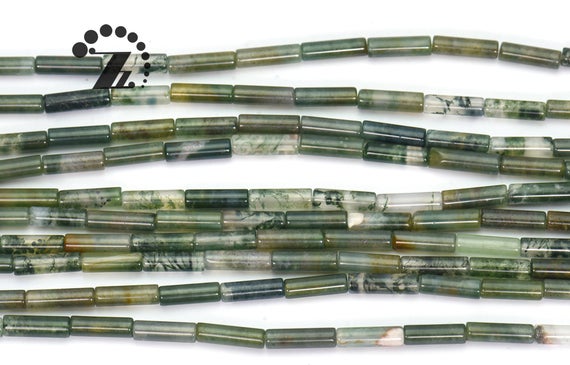 Moss Agate,15 Inch Full Strand Grade Ab Moss Agate Smooth Tube Beads,column Beads,cylinder Beads 4x13mm