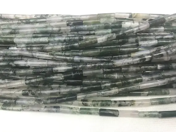 Natural Moss Agate 4x13mm Column Genuine Loose Gemstone Tube Beads 15 Inch Jewelry Supply Bracelet Necklace Material Support Wholesale