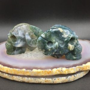 Moss Agate Skull with Horns Realistic Demon Skull Carving Horned Skull Crystal Skull Gemstone Skull Decor Skull Sculpture SK-LK | Natural genuine stones & crystals in various shapes & sizes. Buy raw cut, tumbled, or polished gemstones for making jewelry or crystal healing energy vibration raising reiki stones. #crystals #gemstones #crystalhealing #crystalsandgemstones #energyhealing #affiliate #ad