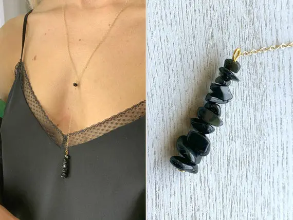 Black Obsidian Necklace, Long Gemstone Lariat Necklace, Empath Protection Necklace, Black Crystal Necklace, Black Stone Necklace For Her