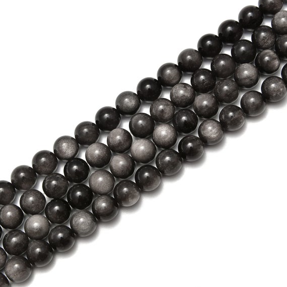 Silver Obsidian Smooth Round Beads Size 6mm 8mm 10mm 12mm 15.5'' Strand