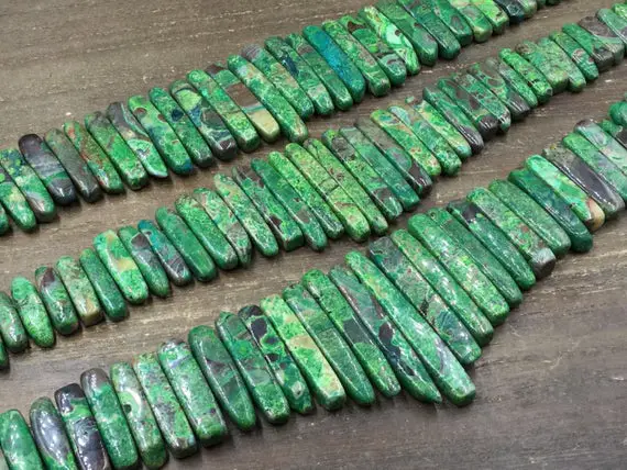 Polished Ocean Jasper Slice Beads Green Sea Sediment Jasper Slice Stick Bar Beads Necklace Pendant Beads Graduated 18-45mm 15.5"strand