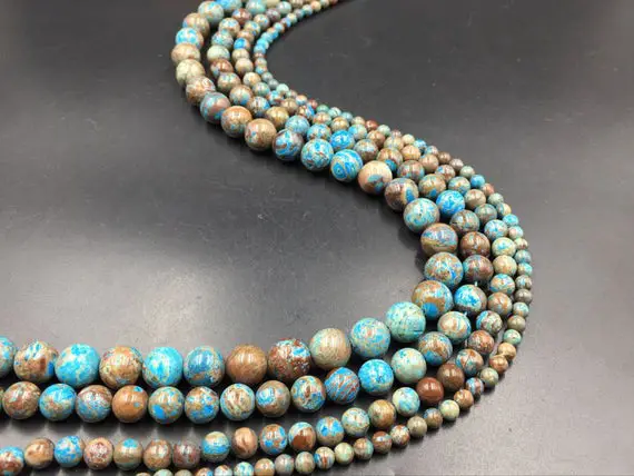 Polished Round Ocean Jasper Beads 4-10m Natural Blue Brown Ocean Jasper Gemstone Beads Jewelry Making Supplies 15.5" Strand Bulk Wholesale