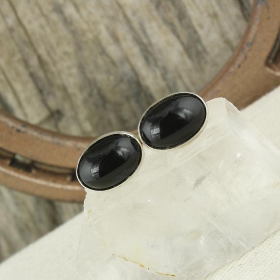 Handmade, Sterling Silver, Natural Black Onyx Earrings