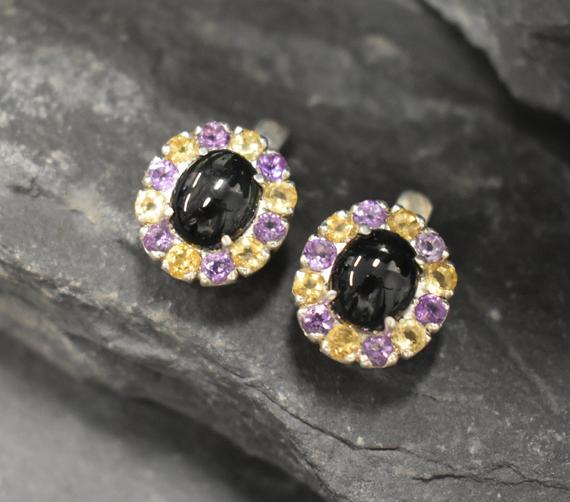 Onyx Earrings, Natural Onyx Earrings, December Birthstone Earrings, Victorian Vintage Earrings, Mothers Birthstones Earrings, Adina Stone