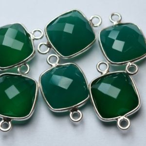 Shop Onyx Faceted Beads! 925 Sterling Silver,Natural Green Onyx Faceted Cushion Shape Connector,2 Piece Of  17mm App. | Natural genuine faceted Onyx beads for beading and jewelry making.  #jewelry #beads #beadedjewelry #diyjewelry #jewelrymaking #beadstore #beading #affiliate #ad