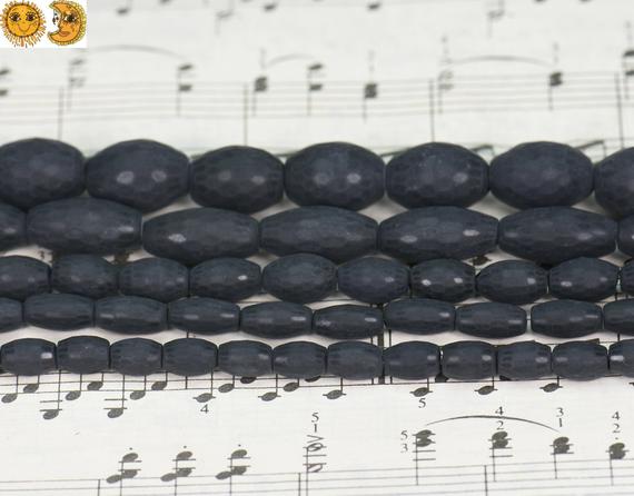 Black Onyx,15 Inch Full Strand Natural Black Onyx Matte Faceted(128 Faces) Rice Beads,aagte Beads,size For Choice