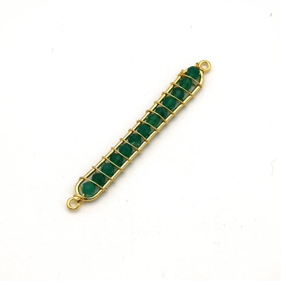 Green Onyx Bezel | 42mm X 4mm Gold Wire Wrapped Bead Inclosure Pendant Connector