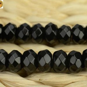 Shop Onyx Rondelle Beads! Black Onyx,15 inch full strand natural Black onyx faceted(64 faces) rondelle beads 4x6mm 5x8mm 6x10mm for Choice | Natural genuine rondelle Onyx beads for beading and jewelry making.  #jewelry #beads #beadedjewelry #diyjewelry #jewelrymaking #beadstore #beading #affiliate #ad