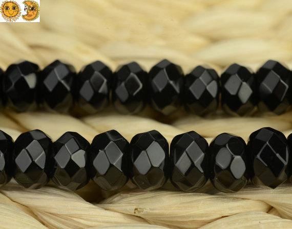Black Onyx Faceted (64 Faces)  Rondelle Beads,natural,4x6mm 5x8mm 6x10mm For Choice,15" Full Strand