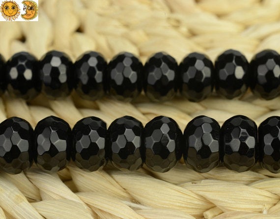 Black Onyx,15 Inch Strand Of Natural Black Onyx Faceted(128 Faces) Rondelle Beads 4x6mm 5x8mm 6x10mm 8x12mm For Choice