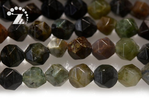 Ocean Green Opal Faceted Nugget Star Cut Beads, Diamond Cut Bead, Nugget Beads, Natural, Gemstone, 8mm, 15" Full Strand