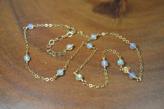 Ethiopian Welo Opal Choker In 14k Gold, Sterling Silver // October Birthstone // 14th Anniversary // Round Opal Bead Necklace // Dainty Opal