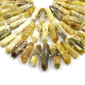 Shop Opal Bead Shapes! Yellow Opal Beads | Double Point Center Drilled Gemstone Beads | 25mm – 50mm Graduated Double Point Shaped Beads | Natural genuine other-shape Opal beads for beading and jewelry making.  #jewelry #beads #beadedjewelry #diyjewelry #jewelrymaking #beadstore #beading #affiliate #ad