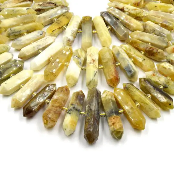 Yellow Opal Beads | Double Point Center Drilled Gemstone Beads | 25mm - 50mm Graduated Double Point Shaped Beads