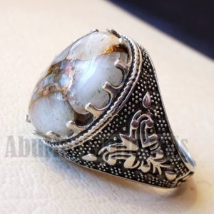Shop Blue Calcite Rings! Orange  copper Calcite man ring natural stone sterling silver 925 oval cabochon semi precious gem ottoman arabic style all sizes jewelry | Natural genuine Blue Calcite rings, simple unique handcrafted gemstone rings. #rings #jewelry #shopping #gift #handmade #fashion #style #affiliate #ad