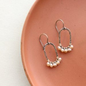 Shop Pearl Earrings! Pearl Wrapped Mixed Metal Oval Earrings | Natural genuine Pearl earrings. Buy crystal jewelry, handmade handcrafted artisan jewelry for women.  Unique handmade gift ideas. #jewelry #beadedearrings #beadedjewelry #gift #shopping #handmadejewelry #fashion #style #product #earrings #affiliate #ad