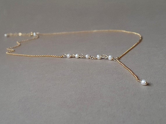 Gold Pearl Necklace, Gift For Women, Y Pearl Necklace, June Birthstone, Minimalist Jewelry