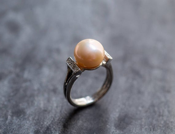 Real Pearl Ring, Beige Pearl Ring, Natural Pearl, June Birthstone, Pink Pearl, Real Pearl, Vintage Rings, Beige Ring, 925 Silver Ring, Pearl