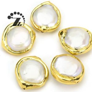 Shop Pearl Round Beads! Baroque Freshwater Pearl Round Shape Electroplated Edge Connector Beads,White Baroque Pearl,Freshwater Pearl,Beads for Jewerly Making,shell | Natural genuine round Pearl beads for beading and jewelry making.  #jewelry #beads #beadedjewelry #diyjewelry #jewelrymaking #beadstore #beading #affiliate #ad