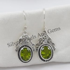 Natural Peridot Earrings, 925 Sterling Silver Earring, Handmade Earrings, Boho Earring, Oval Peridot Earring, Gift for her, Wedding Gift | Natural genuine Gemstone earrings. Buy handcrafted artisan wedding jewelry.  Unique handmade bridal jewelry gift ideas. #jewelry #beadedearrings #gift #crystaljewelry #shopping #handmadejewelry #wedding #bridal #earrings #affiliate #ad