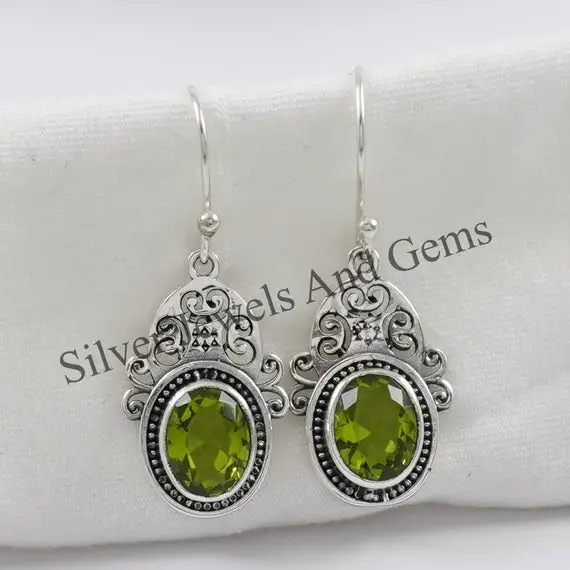 Natural Peridot Earrings, 925 Sterling Silver Earring, Handmade Earrings, Boho Earring, Oval Peridot Earring, Gift For Her, Wedding Gift