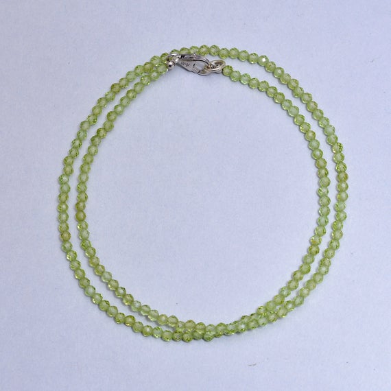 Natural Green Peridot Gemstone Beads Necklace, 3mm Faceted Round Beads Necklace, Aaa++ Peridot Semi Precious Jewelry, Women's, Gift Necklace