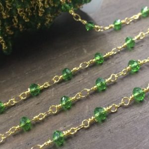 Shop Peridot Rondelle Beads! Wholesale Peridot Rosary Chain Gemstone rondelle Chain Wire Wrapped Jewelry Handmade Silver Gold Plated Wired Gemstone Chain Custom Length | Natural genuine rondelle Peridot beads for beading and jewelry making.  #jewelry #beads #beadedjewelry #diyjewelry #jewelrymaking #beadstore #beading #affiliate #ad