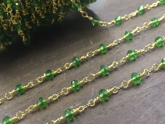 Wholesale Peridot Rosary Chain Gemstone Rondelle Chain Wire Wrapped Jewelry Handmade Silver Gold Plated Wired Gemstone Chain Custom Length