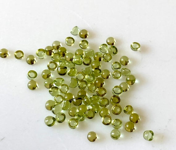 30 Pieces Tiny Calibrated Peridot Smooth Round Gemstones Loose, 1.5mm/2mm/3mm Melee Size Natural Peridot Flat Back Cabochon, Gds1937