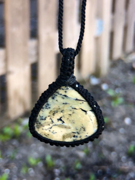 Petrified Wood Necklace For Women, Macrame Stone Necklace, Boho Jewelry Handmade, Crystal Pendant Necklace, Petrified Wood Pendant For Men