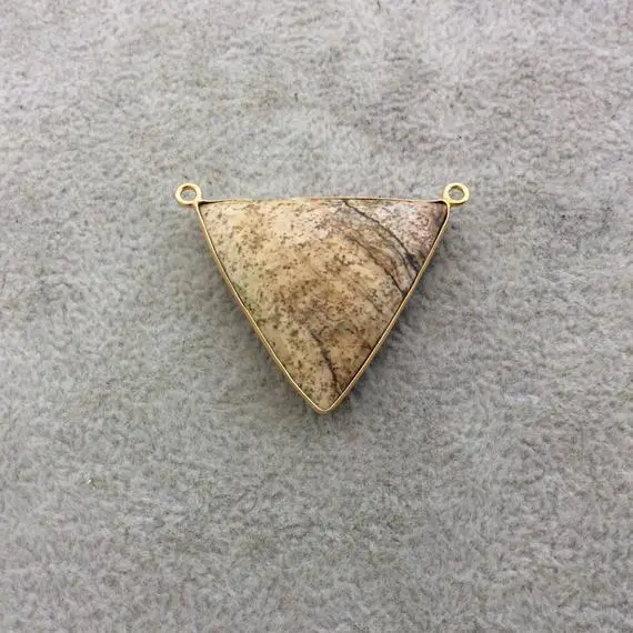Gold Plated Natural Picture Jasper Faceted Inverted Triangle Shaped Copper Bezel Pendant - Measures 34mm X 34mm - Sold Individually, Random
