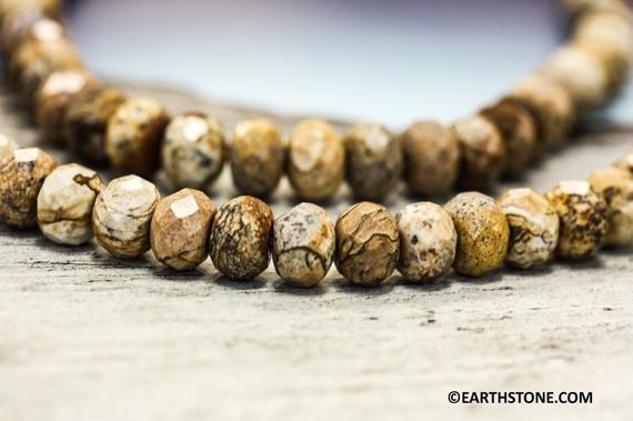 M/ Picture Jasper 12mm Faceted Rondelle 40pc 16" Strand Genuine Natural Earthy Brown Color Stone Each Bead Has Unique Pattern Aaa Quality