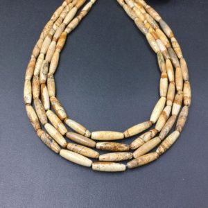 Shop Picture Jasper Bead Shapes! Tapered Tube Beads Picture Jasper Barrel Olive Marquise Shaped Beads 20x6mm Long Beads Vertical Drilled Semi Precious Beads 19-20beads/lot | Natural genuine other-shape Picture Jasper beads for beading and jewelry making.  #jewelry #beads #beadedjewelry #diyjewelry #jewelrymaking #beadstore #beading #affiliate #ad