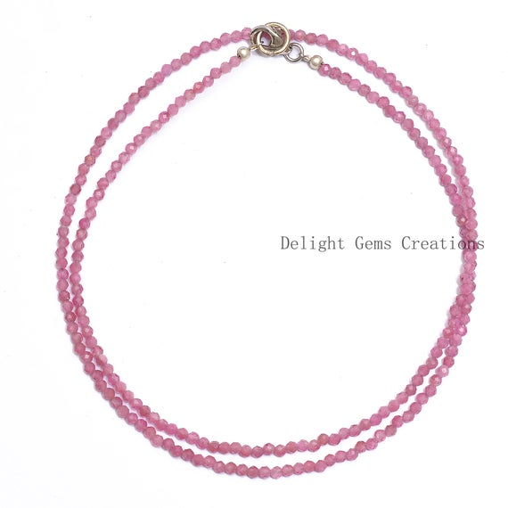 Pink Tourmaline Faceted Bead Necklace, 2.5mm Pink Tourmaline Micro Faceted Beads Necklace, Minimalist Necklace,tourmaline 18 Inch Necklace