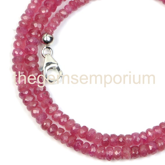 Pink Tourmaline Shaded Faceted  Necklace(3.5-5mm)with Silver Hook,pink Tourmaline Shaded  Faceted Rondelle Gemstone Necklace.wholesale Beads