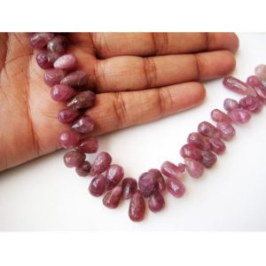 Shop Pink Tourmaline Bead Shapes! Pink Tourmaline Briolette Beads, Tear Drop Bead, Raw Pink Tourmaline, 7mm To 11mm Beads, 45 Pieces Approx, 8 Inch Strand | Natural genuine other-shape Pink Tourmaline beads for beading and jewelry making.  #jewelry #beads #beadedjewelry #diyjewelry #jewelrymaking #beadstore #beading #affiliate #ad