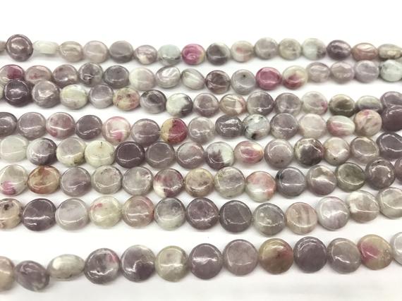 Genuine Pink Tourmaline 8mm - 20mm Flat Round Natural Loose Coin Beads 15 Inch Jewelry Supply Bracelet Necklace Material Support Wholesale