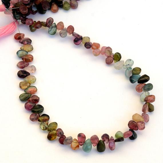 Multi Tourmaline Pear Shaped Smooth Briolette Beads, 5mm To 6mm/6mm To 7mm Green/pink Tourmaline Beads, Sold As 9 Inch Strand, Gds2075