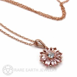 Shop Pink Tourmaline Jewelry! 14K Flower Necklace Floral Pendant Natural Pink Tourmaline Aquamarine Necklace in Rose Gold Bride Necklace Bridal Jewelry October Birthstone | Natural genuine Pink Tourmaline jewelry. Buy handcrafted artisan wedding jewelry.  Unique handmade bridal jewelry gift ideas. #jewelry #beadedjewelry #gift #crystaljewelry #shopping #handmadejewelry #wedding #bridal #jewelry #affiliate #ad