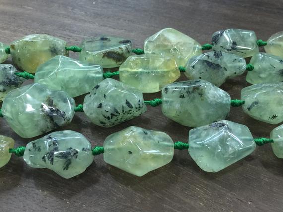 Faceted Large Prehnite Nuggets Green Prehnite Gemstone Nugget Beads Polished Free Form Drilled Loose Prehnite Beads 15.5" Full Strand